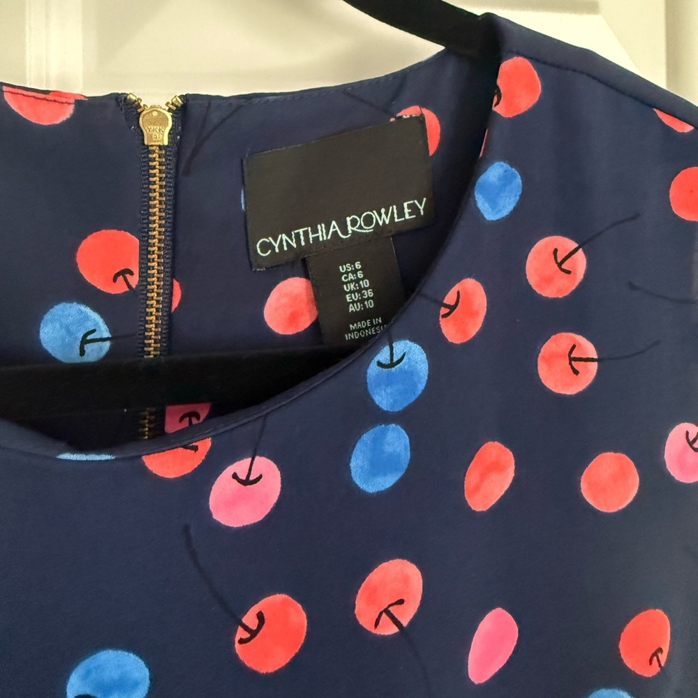 Cynthia Rowley Cherry Print Drop Waist Dress - Size 6 - Navy/Multicolor - EUC - Picture 6 of 7